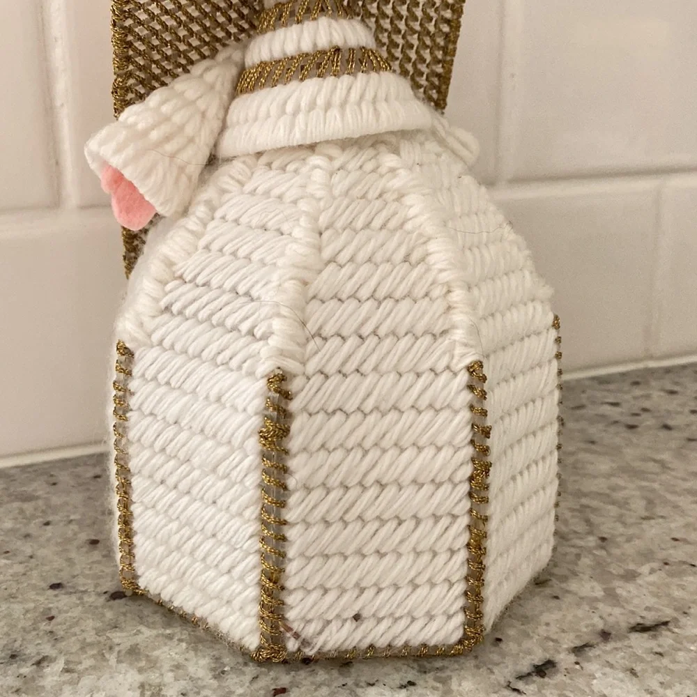 Midcentury needlepoint angel tree topper